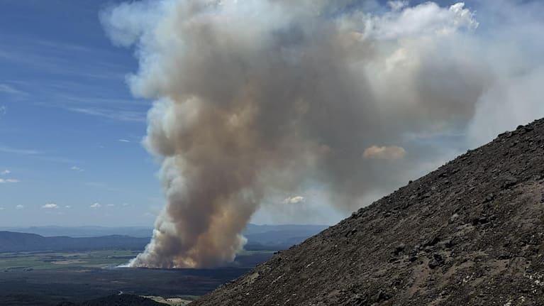 Smoke billows from a fire in the Tongariro National Park.