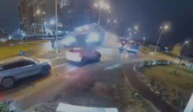 Video: Speeding Mercedes flies over cars in Romania, driver survives crash