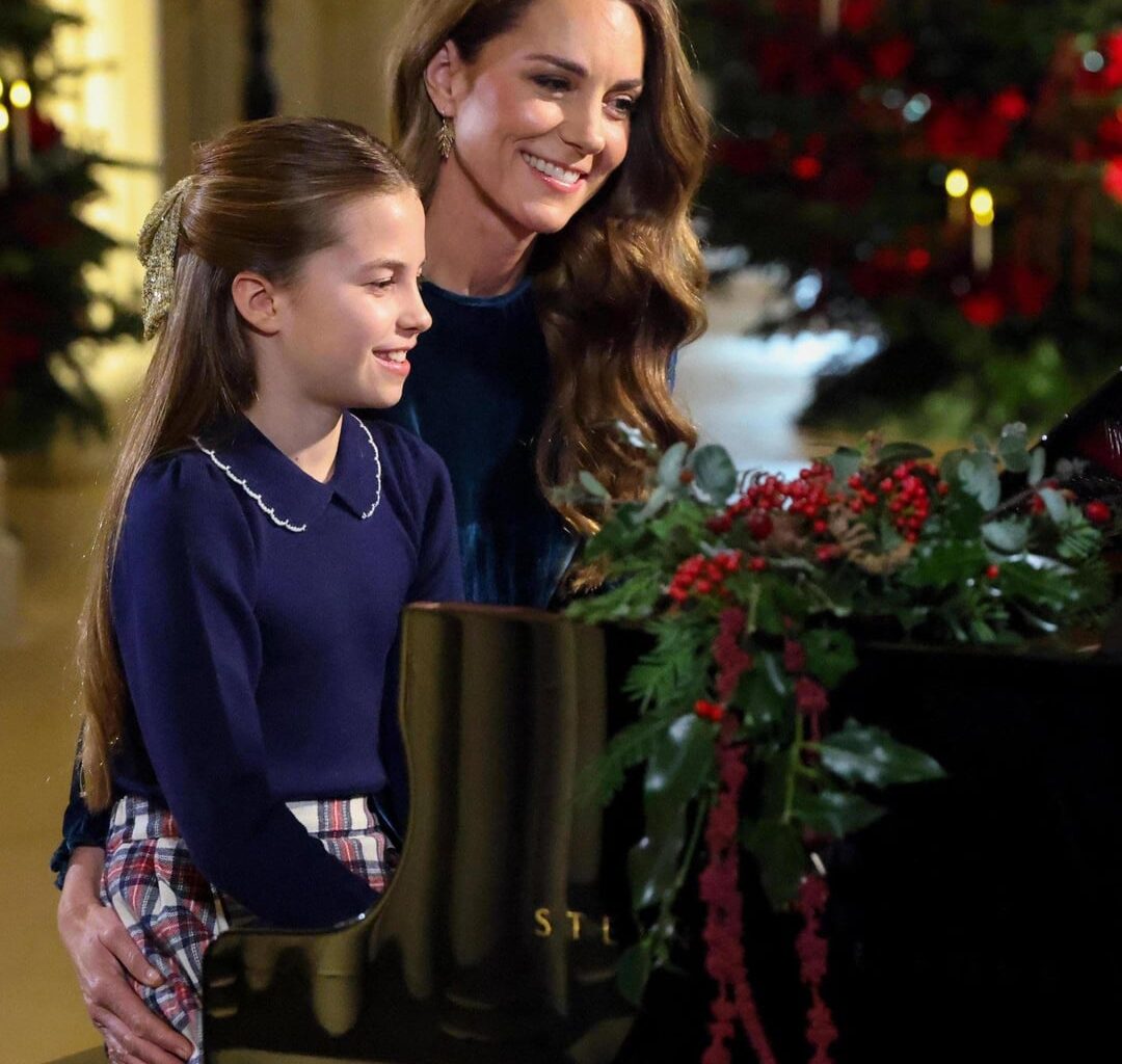 The Princess of Wales and Princess Charlotte play Erland Cooper's Holm Sound at Windsor Castle, as featured in the Together at Christmas Carol Service.