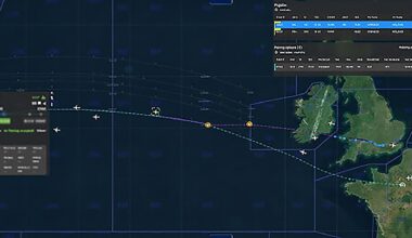 North Atlantic flight map with UK, Ireland and Spain visible