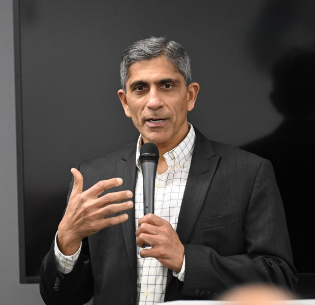 Vimal Kapur, chairman and CEO of Honeywell,  speaks during the opening of the company's new office Friday, Dec. 19, 2025, in Upper Macungie Township. The company unveiled the office for its new liquefied natural gas division at the site that formerly housed Air Products' LNG process technology and equipment business. (Amy Shortell / The Morning Call)