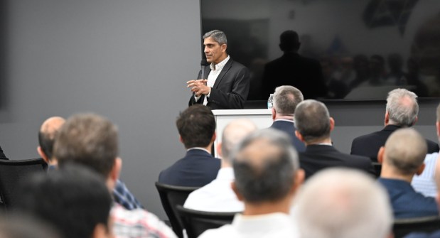 Vimal Kapur is Chairman and CEO of Honeywell,  speaks during the opening of Honeywell's new office Friday, Dec. 19, 2025, in Upper Macungie Township. The company unveiled offices for its new liquefied natural gas division at the site that formerly housed Air Products' LNG process technology and equipment business. (Amy Shortell / The Morning Call)