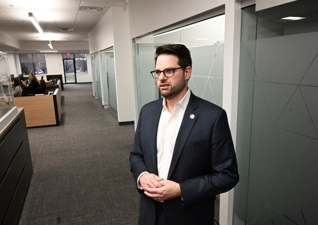 John Palamara, vice president and general manager of Honeywell's liquefied natural gas business, gives a tour of the company's new office Friday, Dec. 19, 2025, in Upper Macungie Township. The office is located at the site that formerly housed Air Products' LNG process technology and equipment business. (Amy Shortell / The Morning Call)