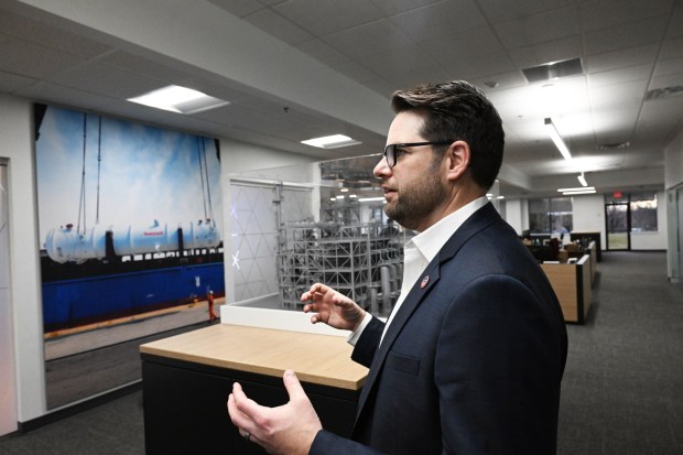 John Palamara, vice president and general manager of Honeywell's liquefied natural gas business, gives a tour of the company's new office Friday, Dec. 19, 2025, in Upper Macungie Township. The office is located at the site that formerly housed Air Products' LNG process technology and equipment business. (Amy Shortell / The Morning Call)
