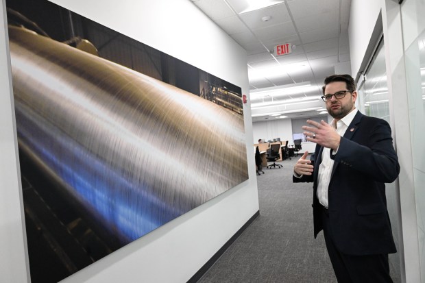 John Palamara, vice president and general manager of Honeywell's liquefied natural gas business, gives a tour of the company's new office Friday, Dec. 19, 2025, in Upper Macungie Township. The office is located at the site that formerly housed Air Products' LNG process technology and equipment business. (Amy Shortell / The Morning Call)