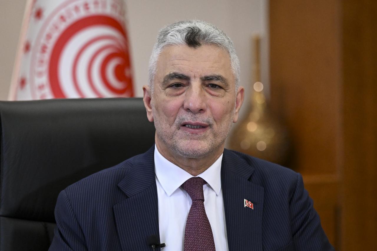 Turkish Trade Minister Omer Bolat is giving an assessment of the Ministry's activities to a reporter in Ankara, Türkiye, Dec. 28, 2025. (AA Photo)