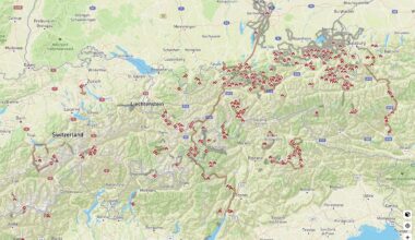 [OC] Map plot of all summits, mountain passes and huts I have reached in the Alps over the past 10 years