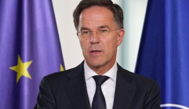 NATO Secretary General Mark Rutte speaks during a press conference in Berlin.