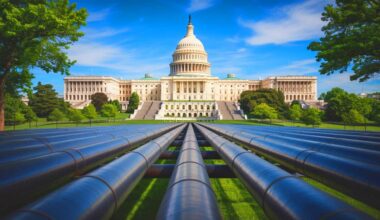 Illustration of the U.S. House of Representatives passing a bill to expedite federal permitting for interstate natural gas pipelines.