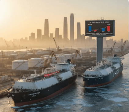 China imported 6.94 mt of LNG in October, near late-2024 highs. Russia’s growing share signals not strength, but shrinking alternatives and rising dependence on a single major buyer.