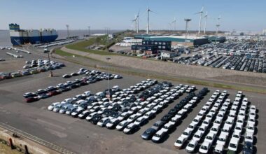 Volkswagen Group cars bound for cargo ship export to the United States