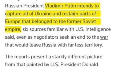 U.S. Intelligence: Putin intends to capture all of Ukraine and reclaim parts of Europe that belonged to the former Soviet empire