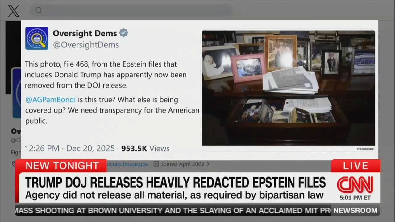 Justice Department’s Epstein Website Has 16 Pictures Disappear — Including 1 Trump Image