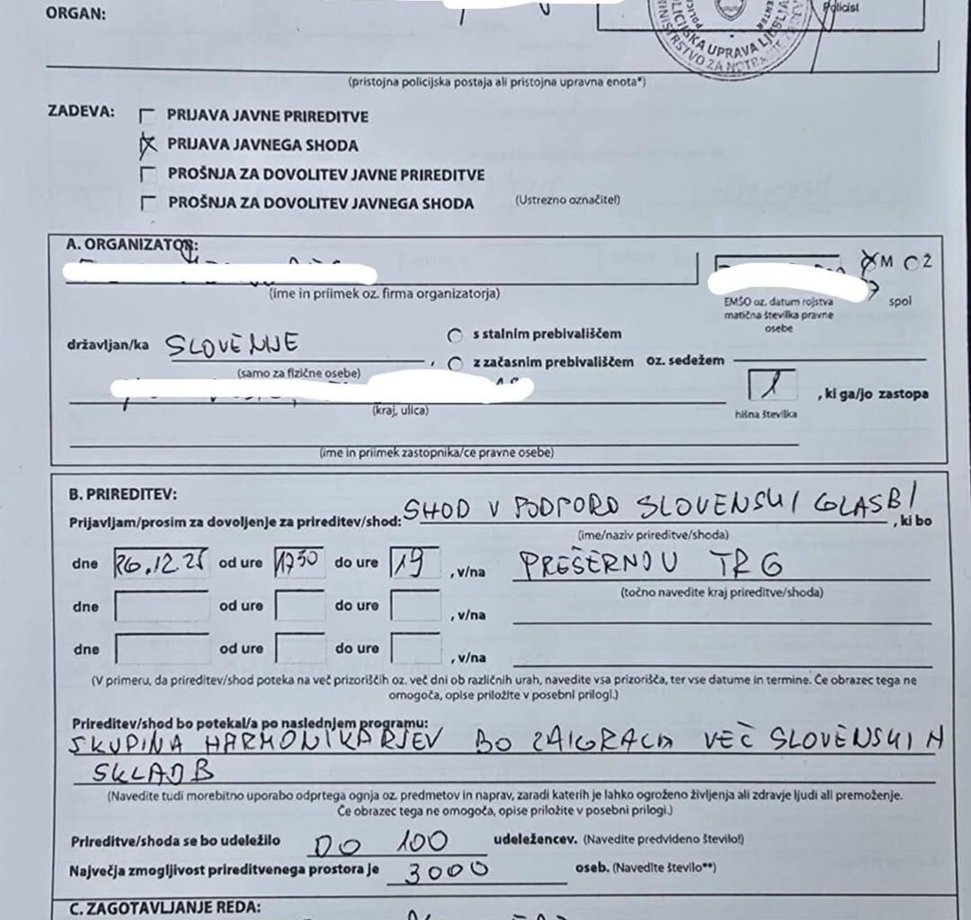 Shod harmonikarjev prijavljen za 100 oseb, Pavel Rupar pričakuje 100 tisoč Slovencev