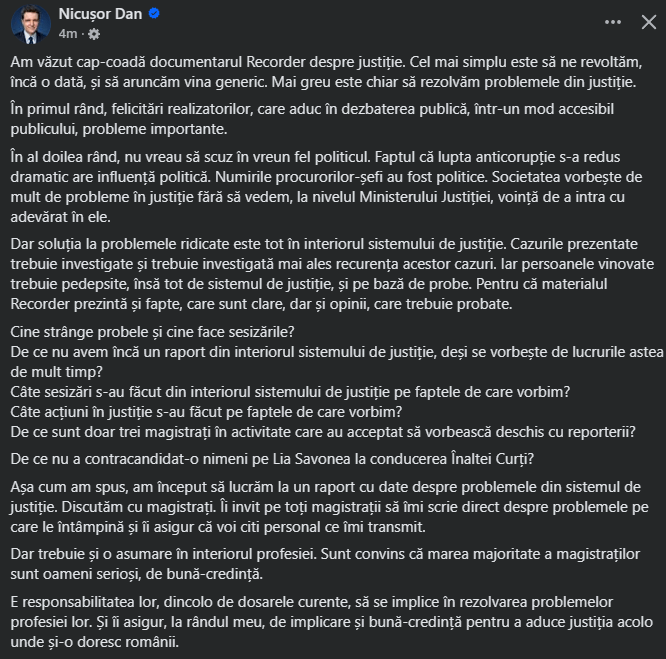 Raspuns Nicusor Dan la Recorder