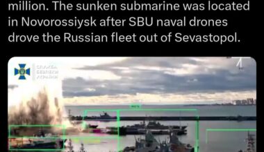 Ukraine during early morning operation strike using a sea drone hit and sunk a Russia Kilo class Sub in their port in the Black Sea