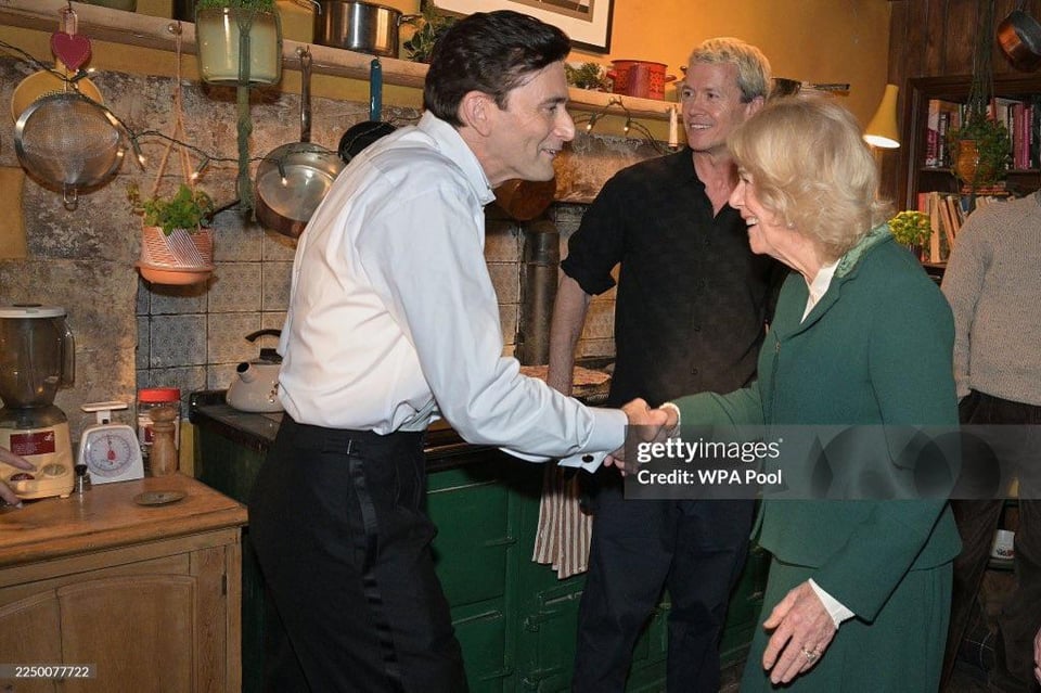 Camilla shaking hands with David Tenant and more photos from today on the set of Rivals