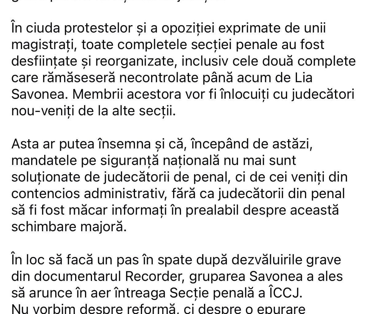 Stelian Ion ne arata faptul ca Lia Savonea tocmai a dinamitat sectia penala care ii poate ancheta pe magistrati