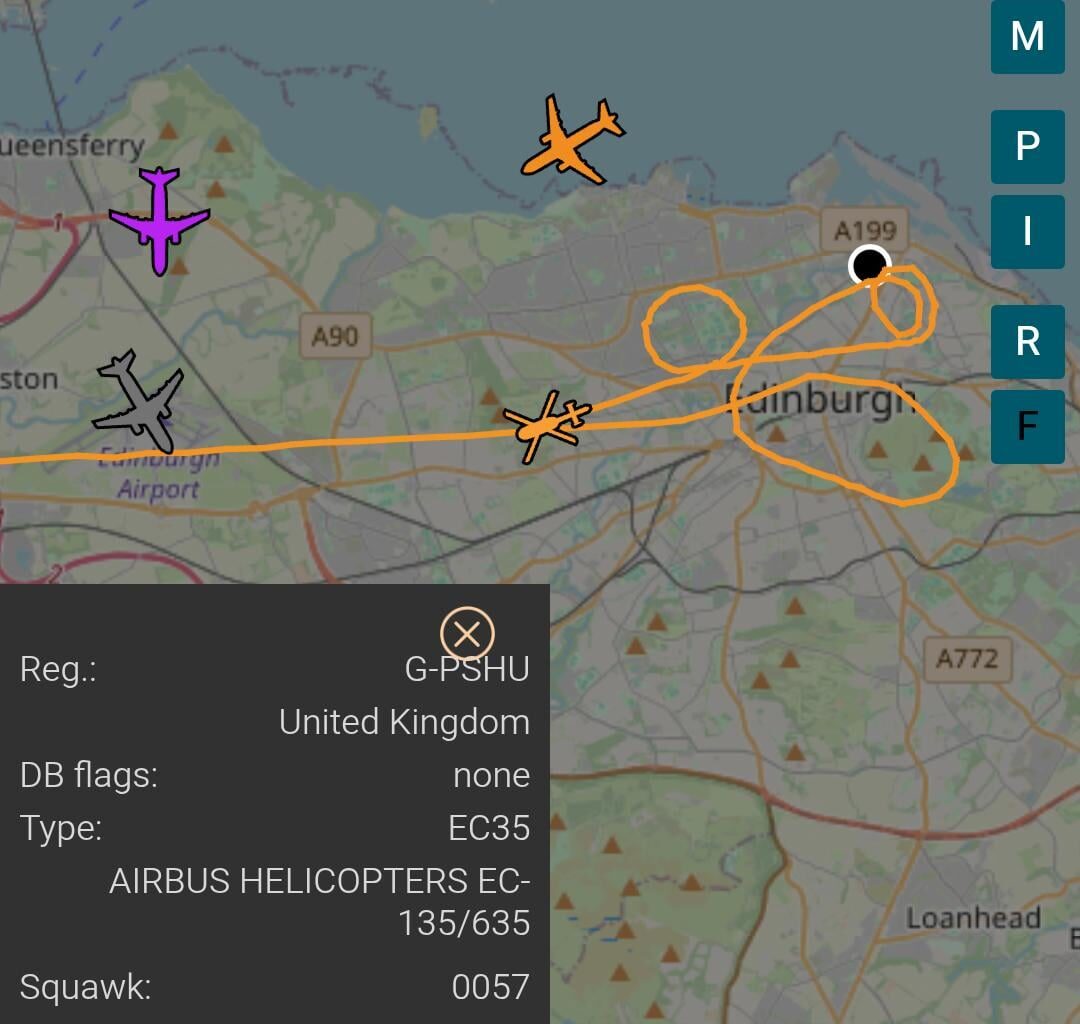 Nothing to see here. Just Police Scotland casually drawing a cock and balls above Edinburgh before returning home.