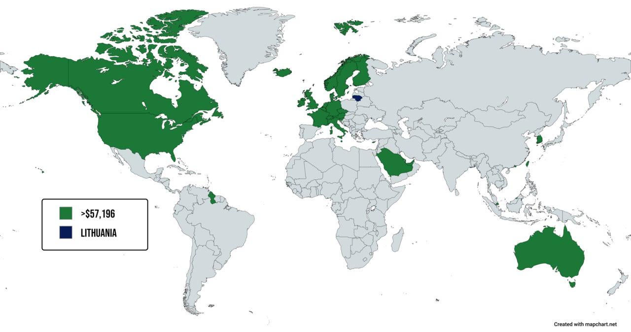 Countries by GDP per capita (PPP) larger than Lithuania (2025)