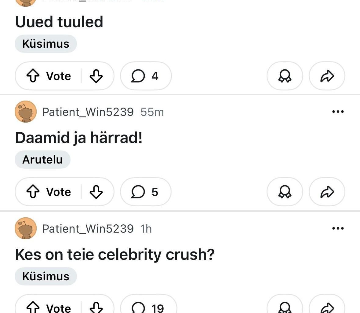 Kas Delfi on läinud uute artiklite loomisega overdrive. Ma märkasin esimest postitust paar tundi tagasi kus küsiti kõige piinlikuma asja kohta mis sa teinud oled ma mõtlesi kohe et Delfi või Õhtuleht üritab jälle mingit r/Eesti reddit artiklit kirjutada.