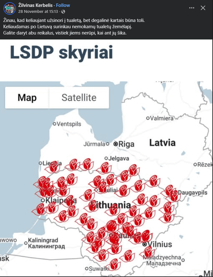 Viešų tualetų Lietuvoje žemėlapis.