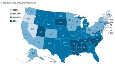 U.S. states by religiosity (2023–2024)