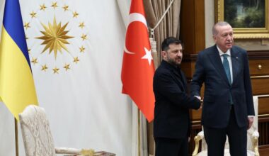 President Recep Tayyip Erdogan meets with the President of Ukraine Volodymyr Zelenskyy during an official meeting at the Presidential Complex in Ankara, Türkiye on Nov. 19, 2025. ( TUR Presidency / AA Photo)