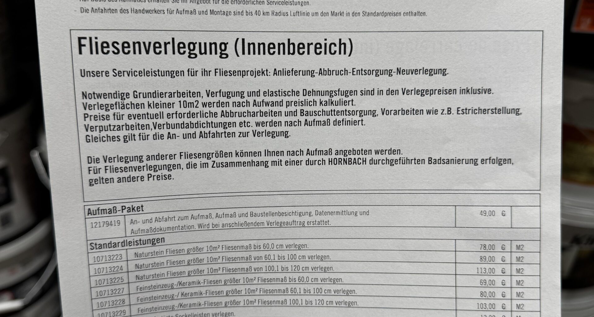 Currently for a tile setter. Just found out that Hornbach is offering this service. Trustworthy?