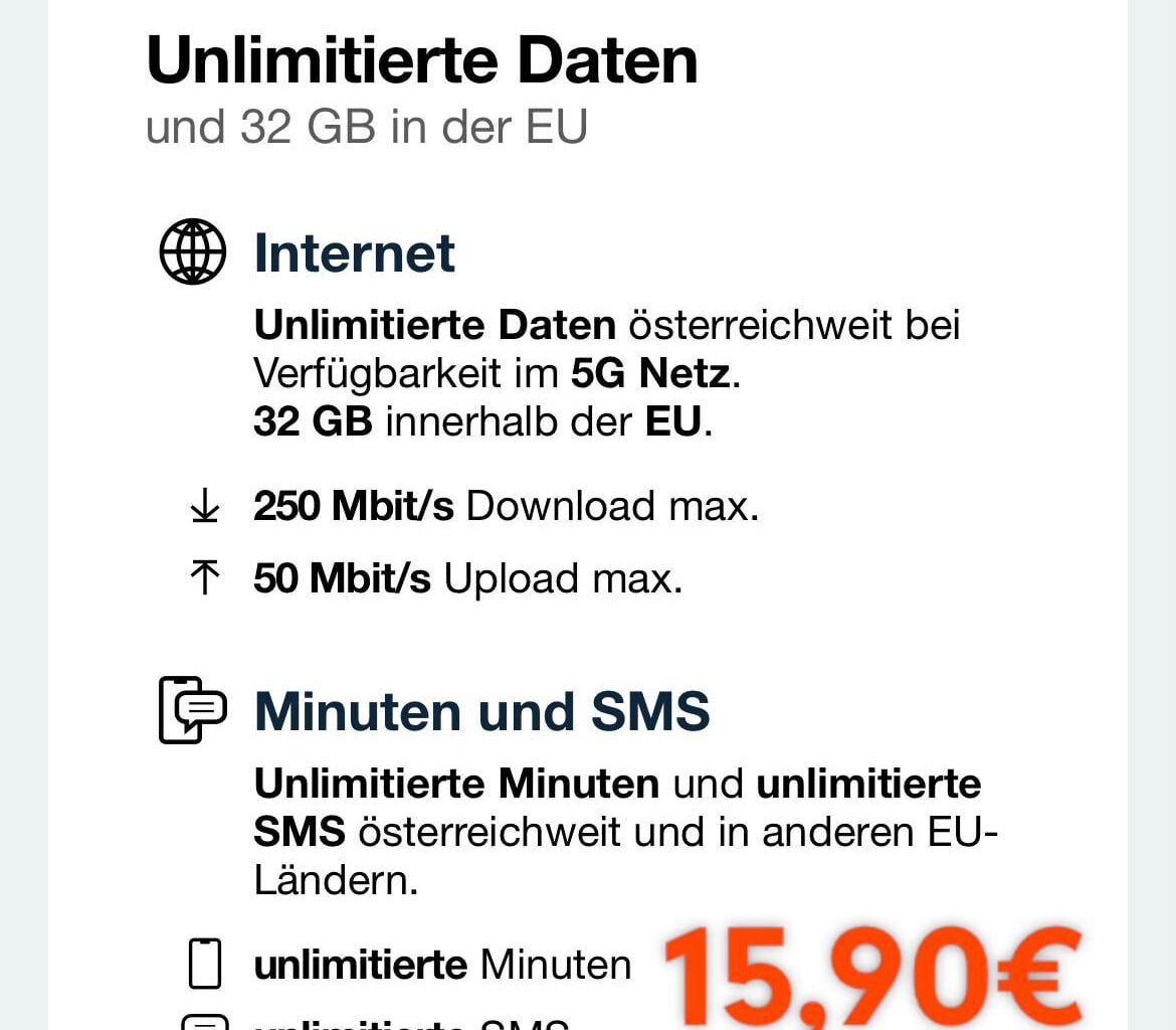 Moving to austria for the winter and im looking into unlimited eSim plans.