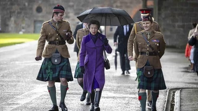 Princess Anne attended a military ceremony in Scotland in the pouring rain last week on her 33rd wedding anniversary