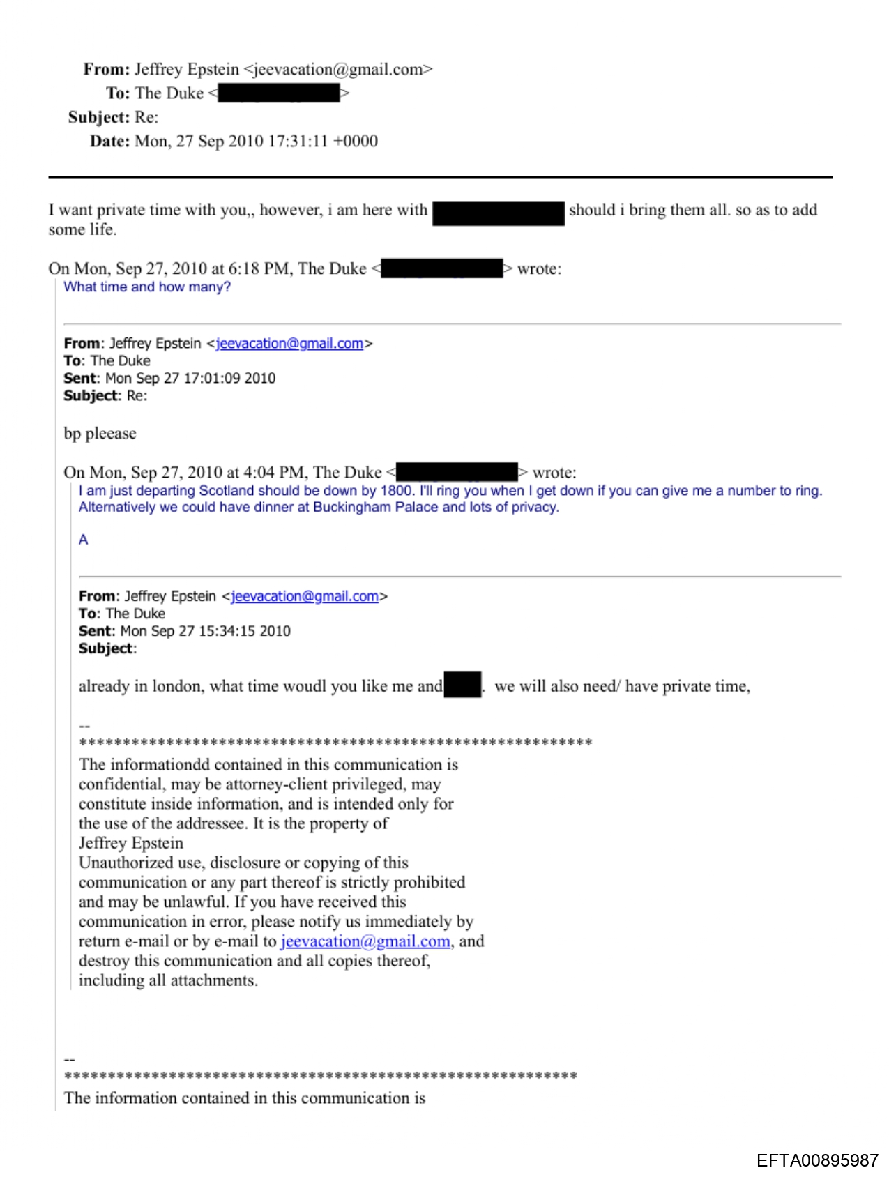 The email exchange between Andrew and Epstein