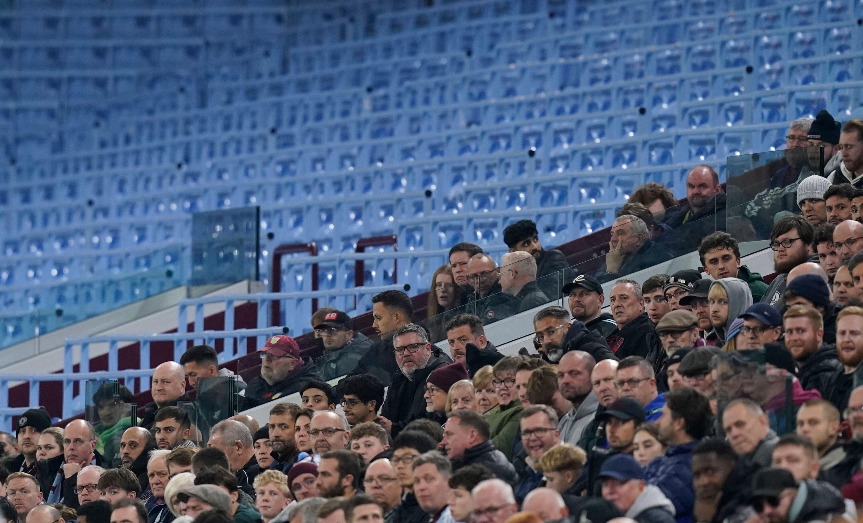 Aston Villa fans watching a UEFA Europa League match at Villa Park.