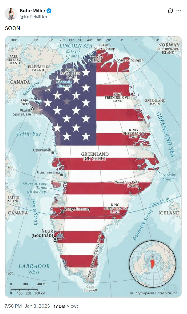 Illustration of a map of Greenland draped in the American flag.