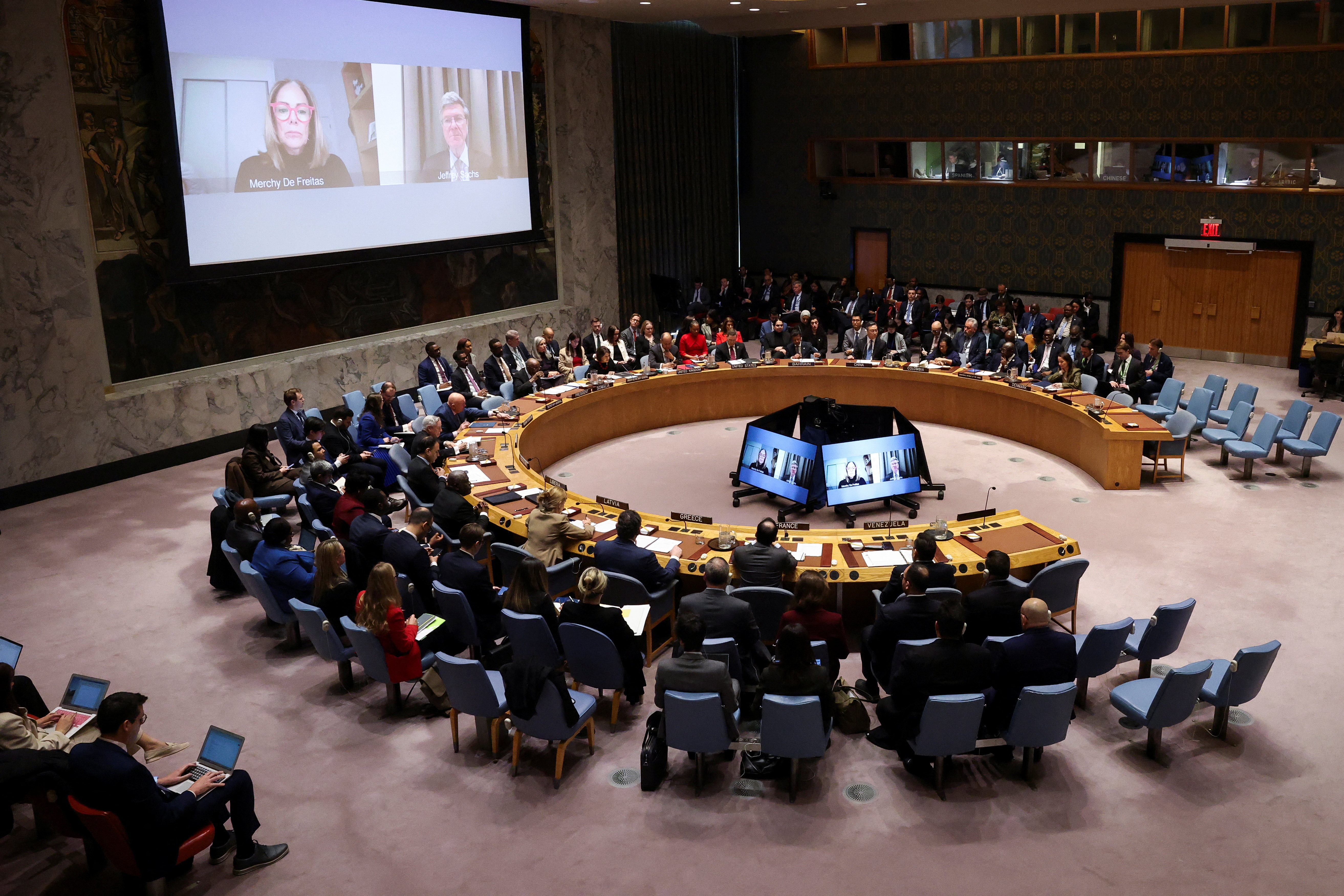Members of the security council at the United Nations building in New York