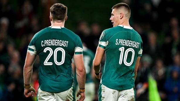 Cian and Sam Prendergast after the 2024 Autumn Series international against Fiji