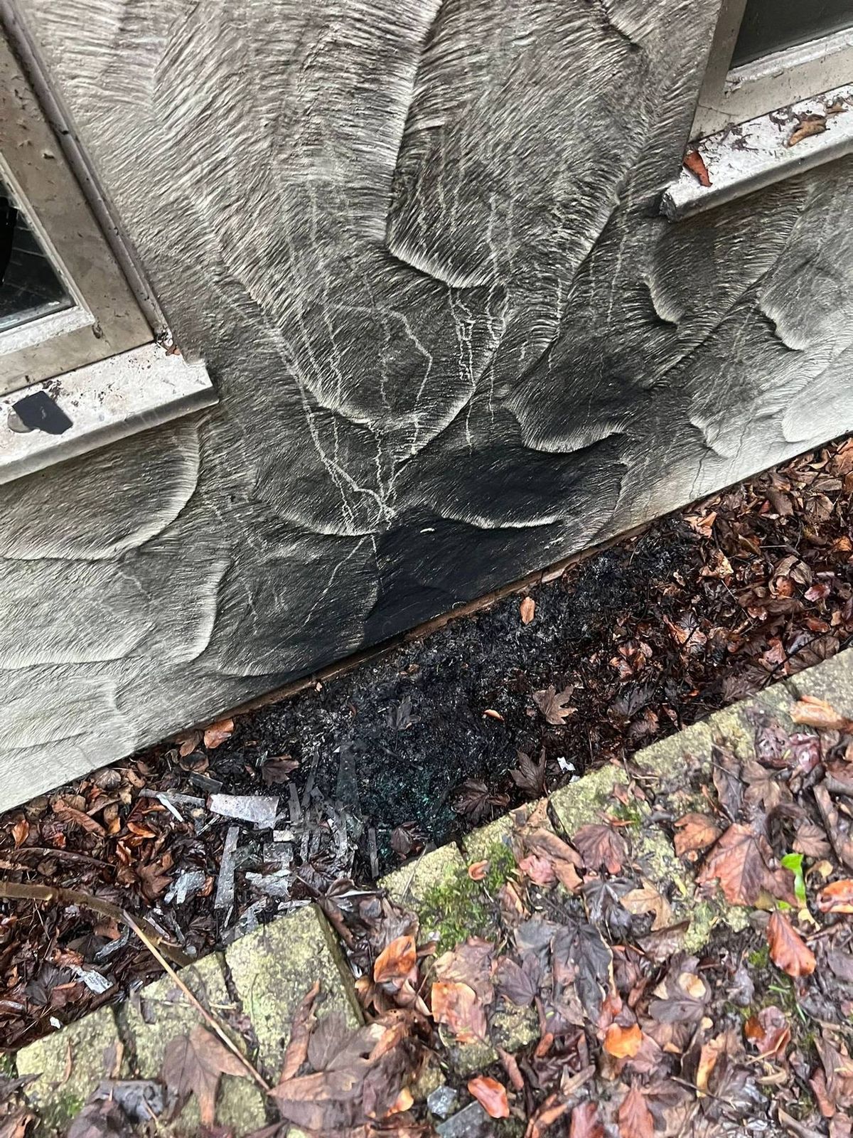 A smoke-blackened wall at Oak Alyn Hall