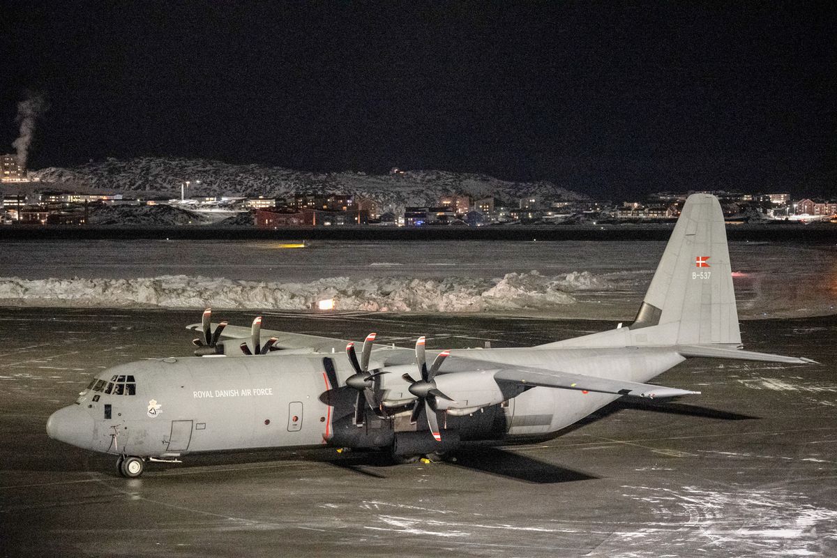 A Royal Danish Air Force plane holding NATO troops lands in Nuuk