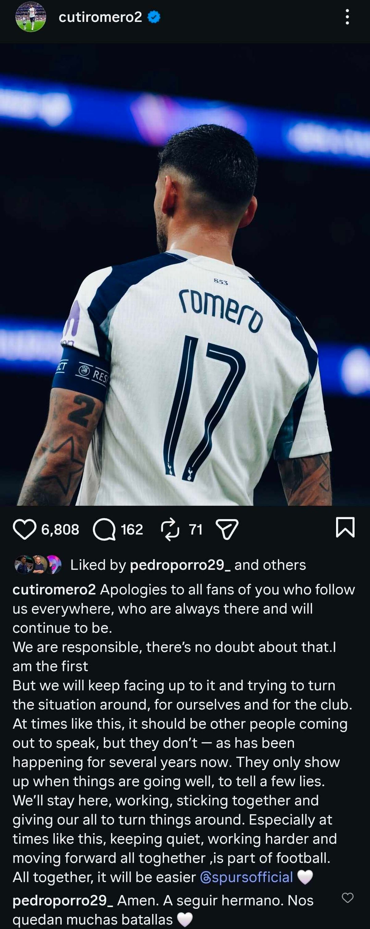 The original version of a now-edited post from Cristian Romero