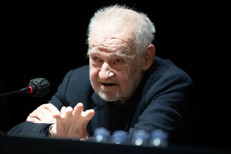 David Zorrakino/Europa Press via Getty  Bela Tarr during a press conference at the Filmoteca de Catalunya in 2024