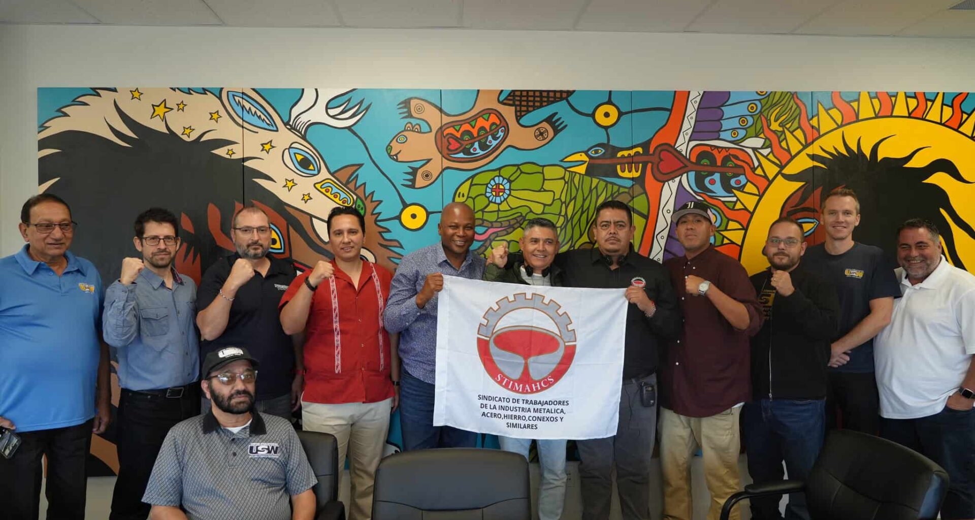 Steelworkers Humanity Fund Executive Director Guillaume Charbonneau (l) and Marco Chavez (r), a member of the Los Mineros national executive. The Mexican delegation, on tour in Ontario and Quebec to discuss tariff impacts on workers.