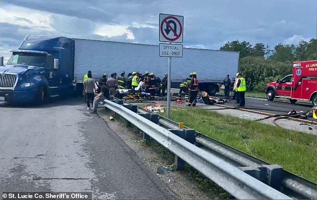 Singh was arrested at the scene for being under the influence of drugs and vehicular manslaughter. Pictured: Singh's truck