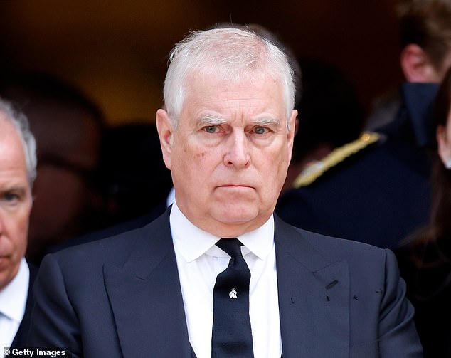 Andrew Mountbatten-Windsor at Katharine, Duchess of Kent's Requiem Mass service at Westminster Cathedral in September last year