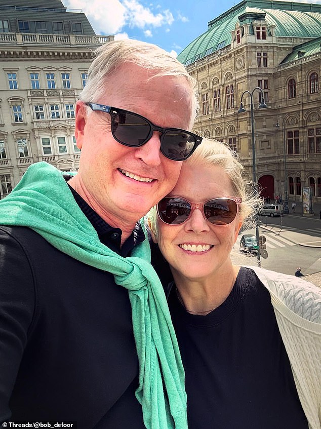 William DeFoor Jr (pictured with Catherine in Vienna last September) has supported a slew of Democratic causes. He donated more than $11,600 to Kamala Harris's campaign and the Democratic Party political action committee ActBlue in the lead-up to the 2024 election