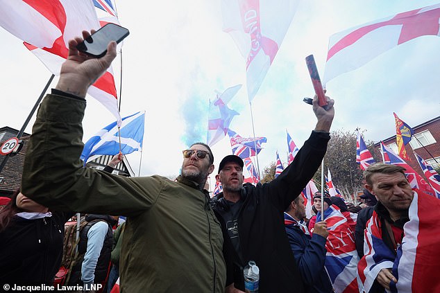 Local residents hold an anti-immigration protest outside Highfield House Hotel in Portswood, Southampton