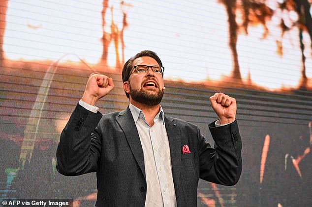 The leader of the Sweden Democrats Jimmie Akesson delivers a speech
