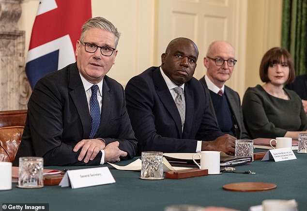 There are claims that two ministers are ready to quit unless Justice Secretary David Lammy (pictured next to Keir Starmer at Cabinet) thinks again on controversial jury trial plans
