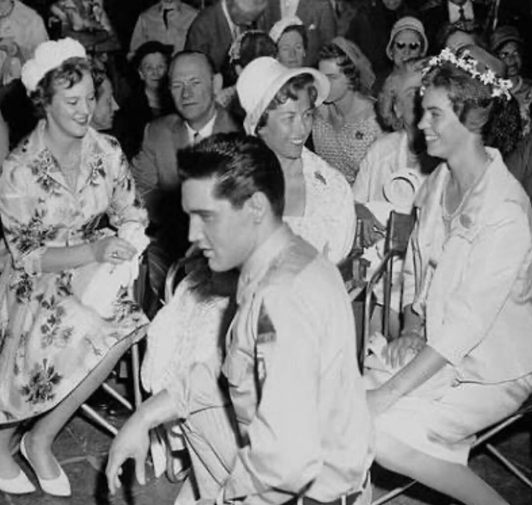 Elvis Presley meeting then Princess Margrethe, Princess Astrid of Norway and Princess Margaretha of Sweden June 4, 1960.