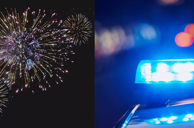 Das Bild auf 5min.at zeigt einen Polizeiwagen und Silvesterfeuerwerk.