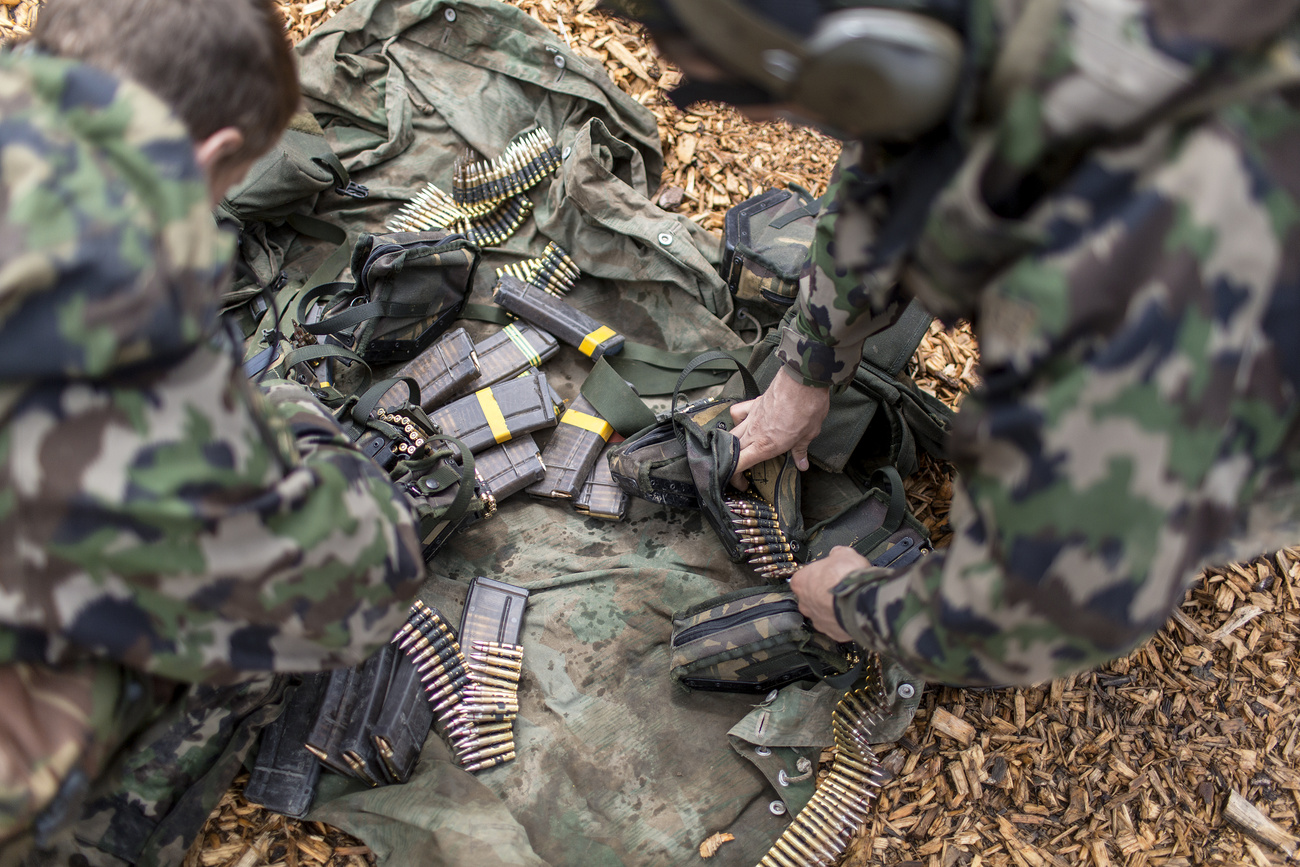 Munitions handled by Swiss army recruits.